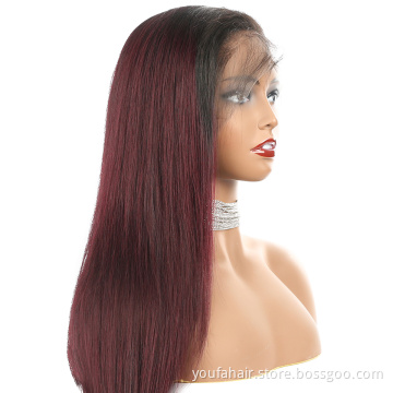 100% Virgin Brazilian Human Hair Lace Front Wigs Cheap Wholesale Ombre 1B 99J Human Hair Wig for Black Women HD Lace Frontal Wig